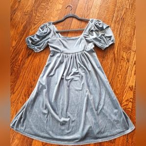 Pastel blue puff sleeve velvet dress, XS